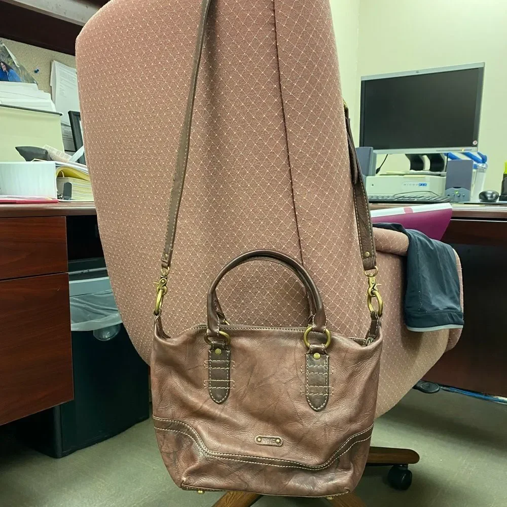 Frye burgundy brown distressed cross‎ body satchel hand bag